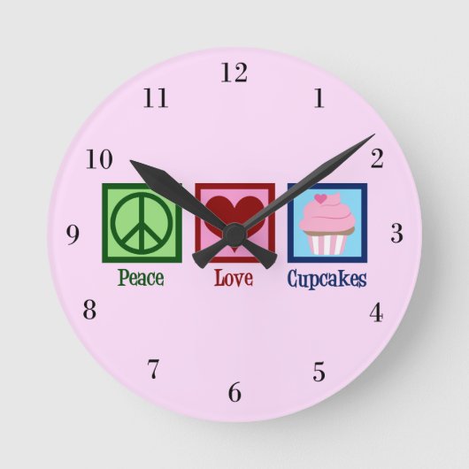 Peace Love Cupcakes Cute Pink Bakery Shop Ronde Klok (Voorkant)
