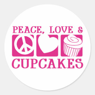 Peace Love Cupcakes Ronde Sticker