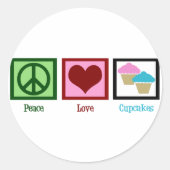Peace Love Cupcakes Ronde Sticker