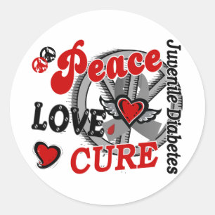 Peace Love Cure 2 Juvenile Diabetes Ronde Sticker