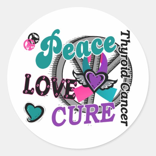 Peace Love Cure 2 Thyroid Cancer Ronde Sticker (Voorkant)
