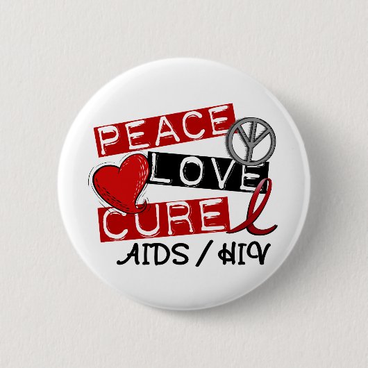 Peace Love Cure AIDS HIV Ronde Button 5,7 Cm (Voorkant)