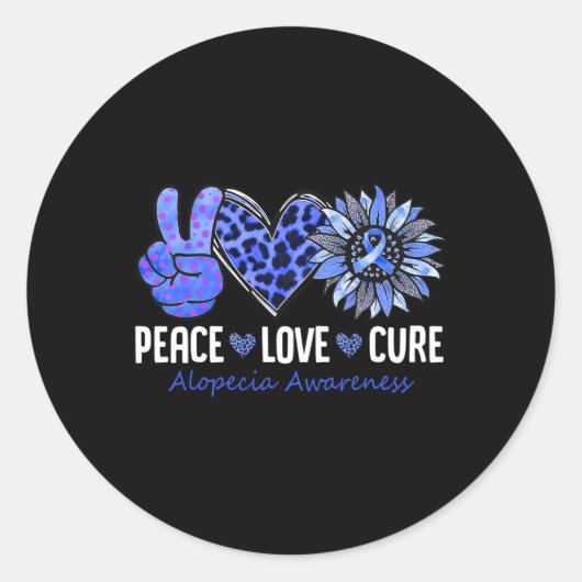 Peace Love Cure Alopecia Awareness Blue Sunflower Ronde Sticker (Voorkant)