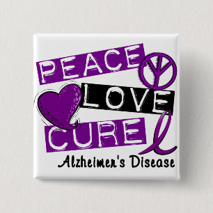 PEACE LOVE CURE ALZHEIMER DISEASE VIERKANTE BUTTON 5,1 CM