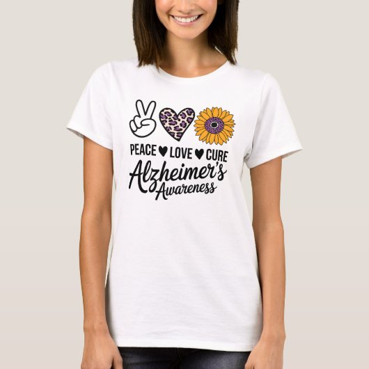 PEACE LOVE CURE Alzheimer's Awareness T-shirt (Voorkant)