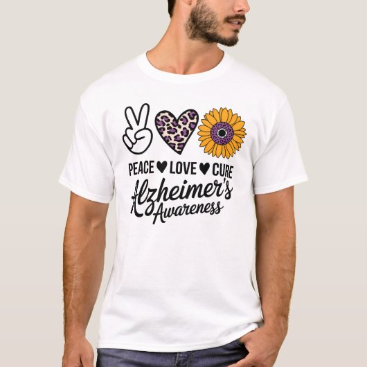 PEACE LOVE CURE Alzheimer's Awareness T-shirt (Voorkant)