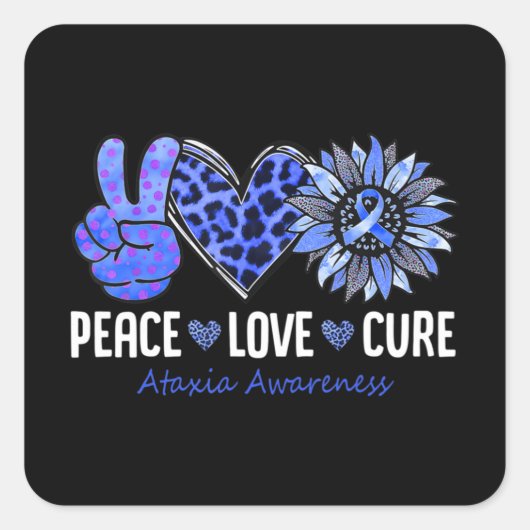 Peace Love Cure Ataxia Awareness Month Blue Sunflo Vierkante Sticker (Voorkant)