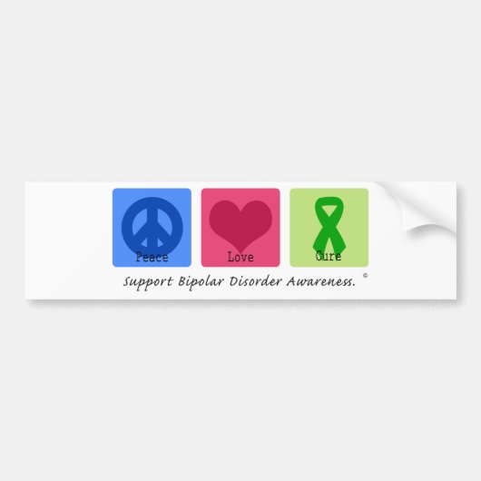 Peace Love Cure Bipolaire Disorder Bumpersticker (Voorkant)