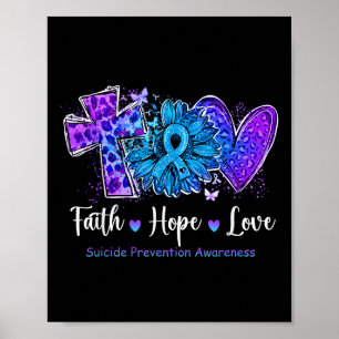 Peace Love Cure Blauwgroen & Paarse Zonnebloem Poster