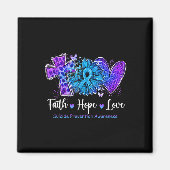 Peace Love Cure Blauwgroen en Paars Sunflower Suic Magneet (Voorkant)