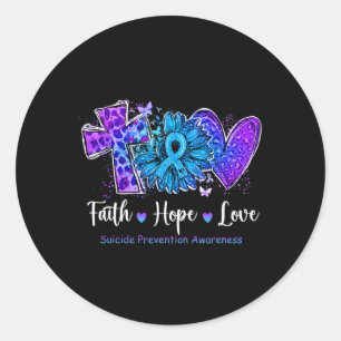 Peace Love Cure Blauwgroen en Paarse zonnebloem ze Ronde Sticker
