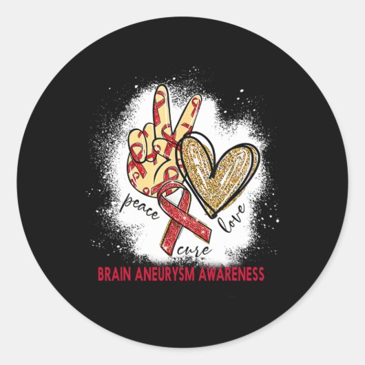 Peace Love Cure Bleached Brain Aneurysm Awareness Ronde Sticker (Voorkant)