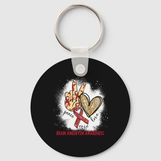 Peace Love Cure Bleached Brain Aneurysm Awareness Sleutelhanger (Voorkant)