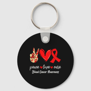 Peace Love Cure Blood Cancer Red Ribbon Awareness Sleutelhanger