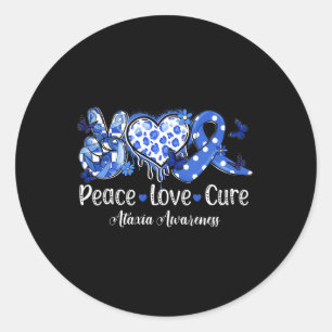 Peace Love Cure Blue Ribbon Ataxie Bewustzijn Ronde Sticker