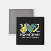Peace Love Cure Blue & Yellow Ribbon Down Syndrome Magneet (Voorkant / Achterkant)