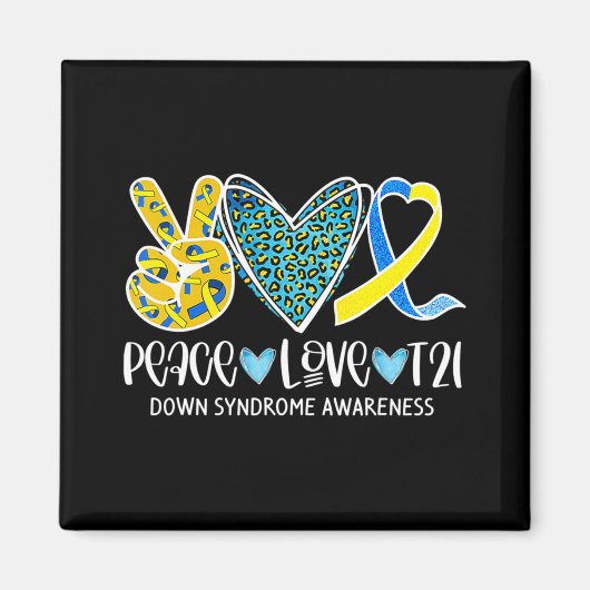 Peace Love Cure Blue & Yellow Ribbon Down Syndrome Magneet (Voorkant)