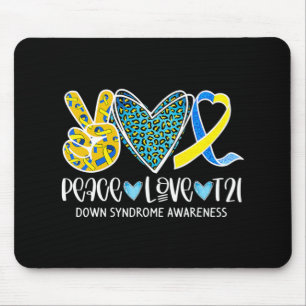 Peace Love Cure Blue & Yellow Ribbon Down Syndrome Muismat