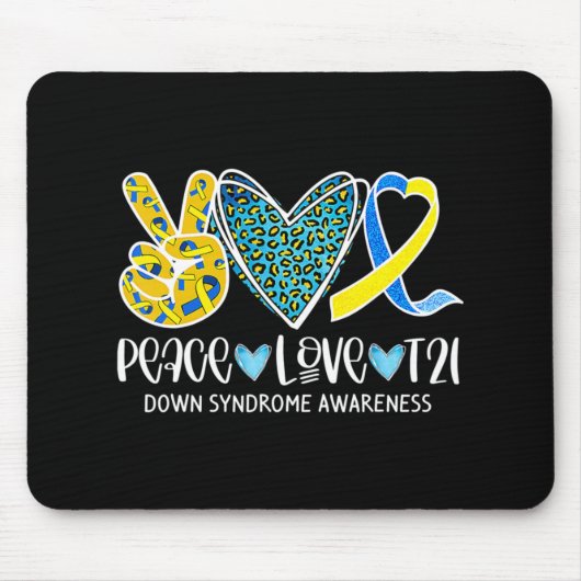 Peace Love Cure Blue & Yellow Ribbon Down Syndrome Muismat (Voorkant)