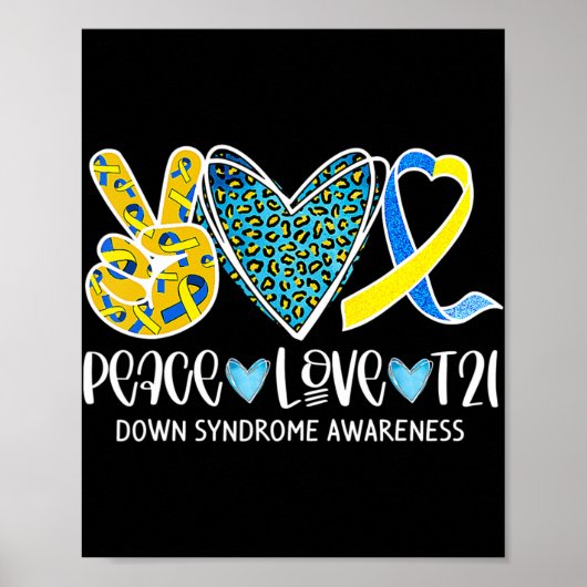 Peace Love Cure Blue & Yellow Ribbon Down Syndrome Poster (Voorkant)