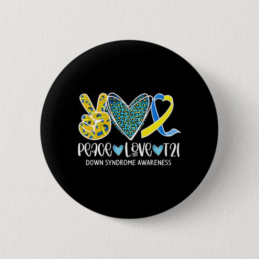Peace Love Cure Blue & Yellow Ribbon Down Syndrome Ronde Button 5,7 Cm (Voorkant)