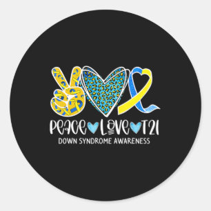 Peace Love Cure Blue & Yellow Ribbon Down Syndrome Ronde Sticker