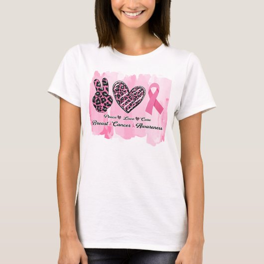 Peace Love Cure Borstkanker waterverf T-shirt (Voorkant)