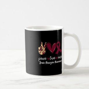 Peace Love Cure Brain Aneurysm Burgundy Ribbon Awa Koffiemok