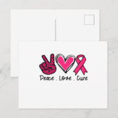 Peace Love Cure Breast Cancer Awareness Aankondigingskaart (Voorkant / Achterkant)