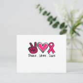 Peace Love Cure Breast Cancer Awareness Aankondigingskaart (Staand voorkant)