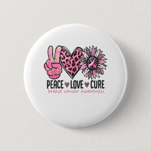 Peace Love Cure Breast Cancer Awareness Ribbon Sun Ronde Button 5,7 Cm