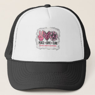 Peace Love Cure Breast Cancer Awareness Sunflower Trucker Pet