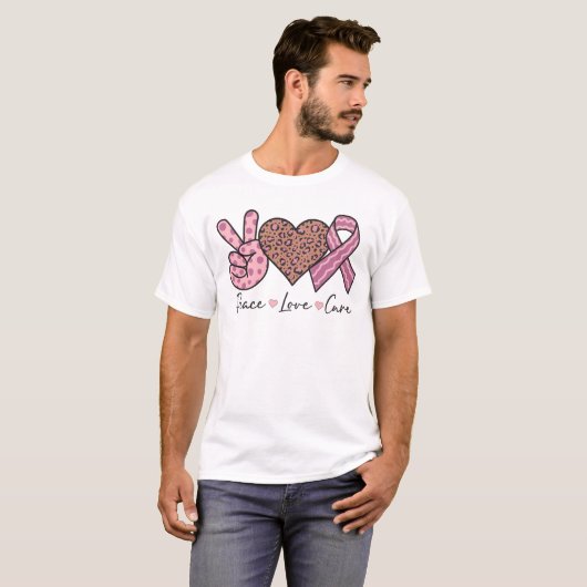 Peace Love Cure Breast Cancer Awareness T-shirt (Voorkant volledig)
