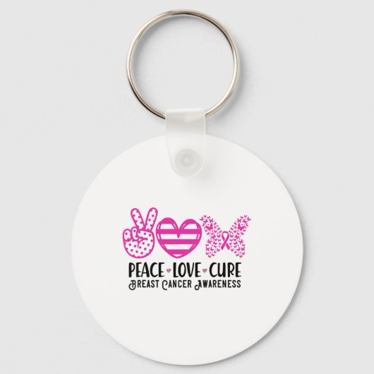Peace Love Cure Breast Cancer Awareness Warrior Pi Sleutelhanger (Voorkant)