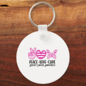 Peace Love Cure Breast Cancer Awareness Warrior Pi Sleutelhanger (Voorkant)
