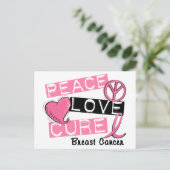 PEACE LOVE CURE BREAST CANCER BRIEFKAART (Staand voorkant)