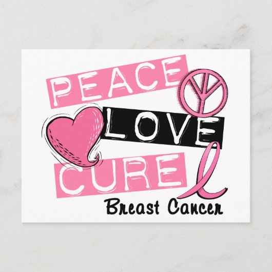 PEACE LOVE CURE BREAST CANCER BRIEFKAART (Voorkant)