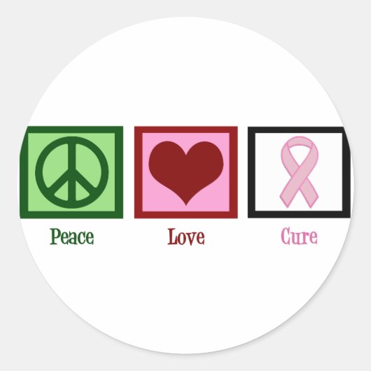 Peace Love Cure Breast Cancer Ronde Sticker (Voorkant)