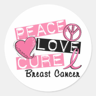 Peace Love Cure Breast Cancer Ronde Sticker
