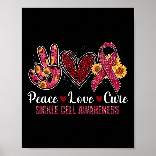 Peace Love Cure Burgundy Ribbon Sickle Cell Awaren Poster (Voorkant)