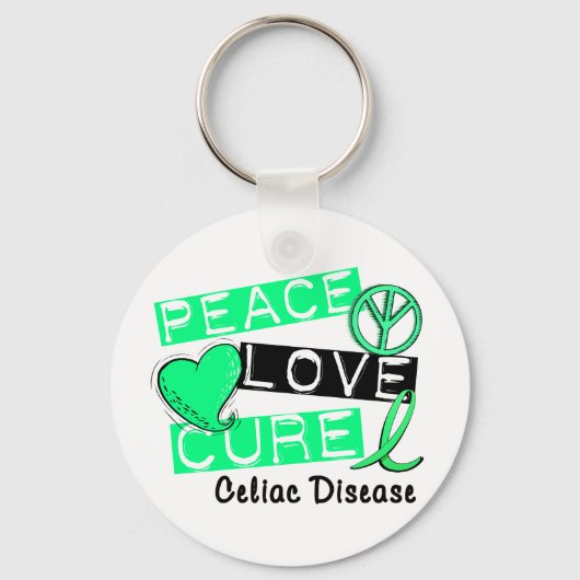 PEACE LOVE CURE CELIAC DISEASE T-Shirts Sleutelhanger (Voorkant)