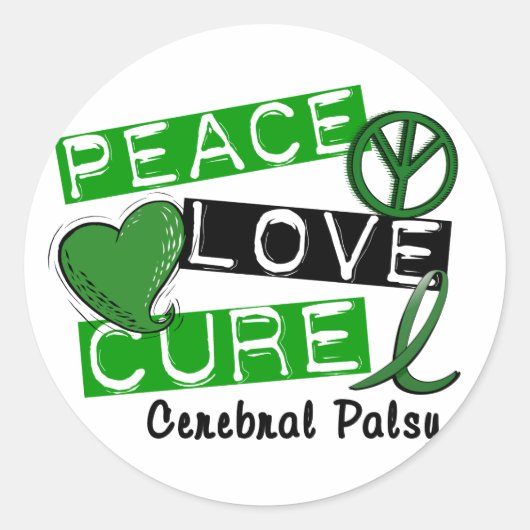 PEACE LOVE CURE CEREBRAL PALSY T-shirts & geschenk Ronde Sticker (Voorkant)