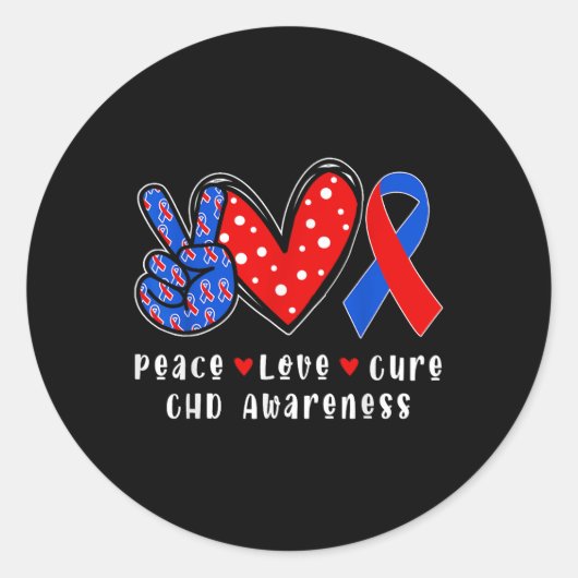 Peace Love Cure CHD Congenitale hartafwijking Awar Ronde Sticker (Voorkant)