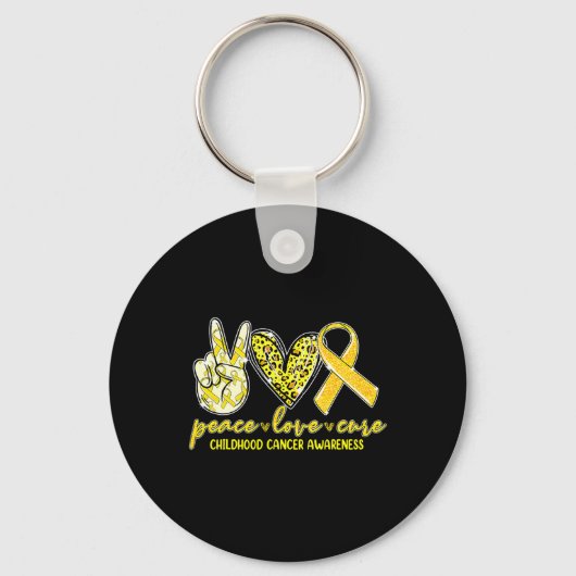 Peace Love Cure Childhood Cancer Awareness Leopart Sleutelhanger (Voorkant)