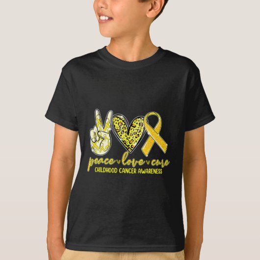 Peace Love Cure Childhood Cancer Awareness Leopart T-shirt (Voorkant)