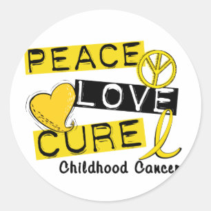 PEACE LOVE CURE CHILDHOOD CANCER RONDE STICKER