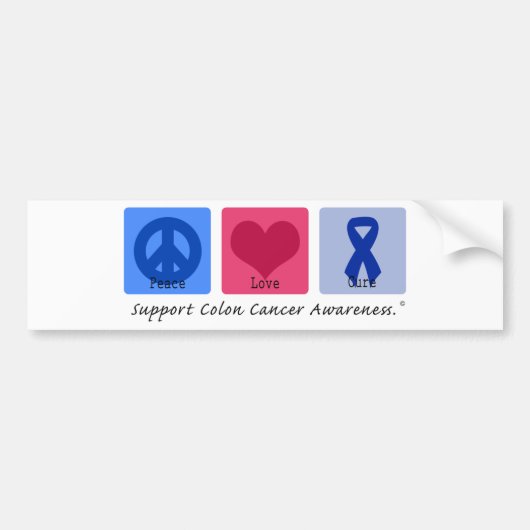 Peace Love Cure Colon Cancer Bumpersticker (Voorkant)