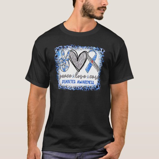 Peace Love Cure Diabetes Awareness Blue Gray Ribbo T-shirt (Voorkant)