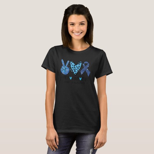 Peace Love Cure Diabetes Awareness Leopard Blue Ri T-shirt (Voorkant volledig)