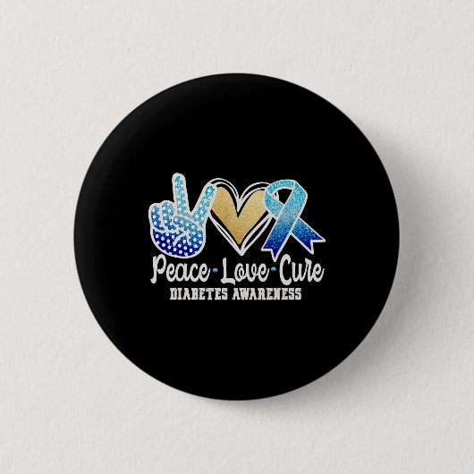 Peace Love Cure Diabetes Awareness Ronde Button 5,7 Cm (Voorkant)